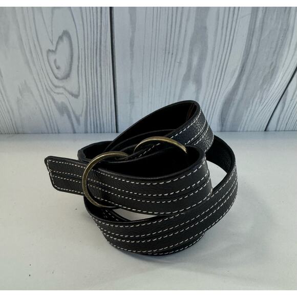 Vintage Cole Haan Women’s Black Brass Leather Belt, Size 34-38 - Picture 1 of 4